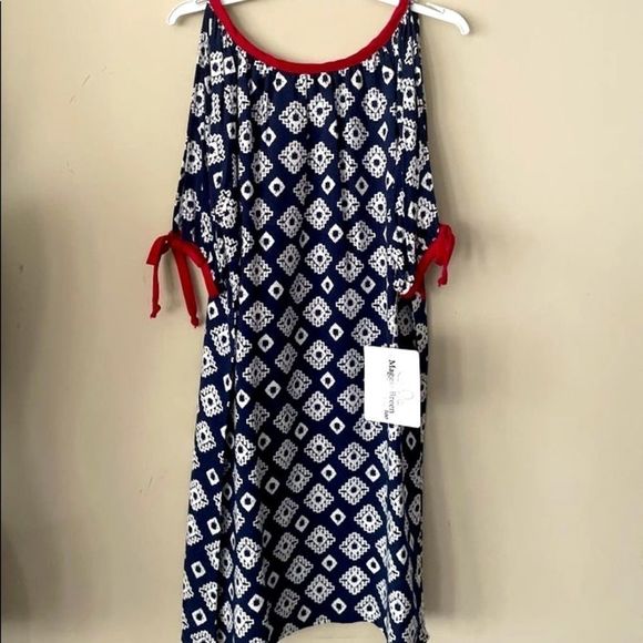 Maggie Breen Too size girls 10 Aztec print navy and red cold shoulder dress NEW - Picture 1 of 1